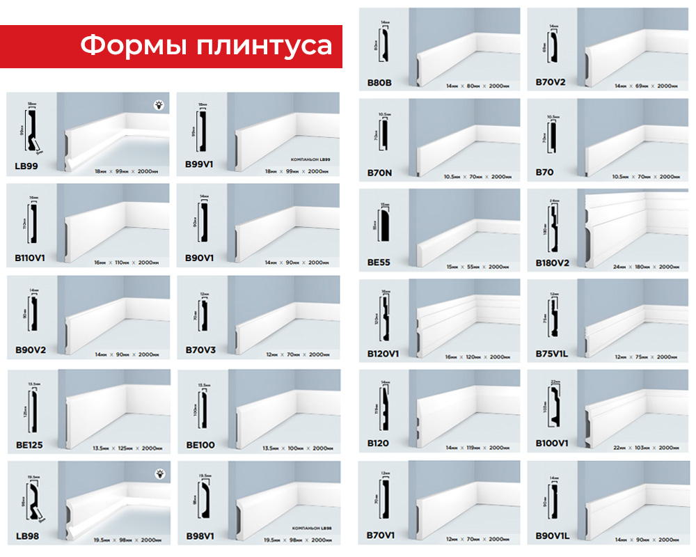 Плинтус из полистирола высокой плотности HI WOOD B100 98мм х 13мм х 2,0м.
