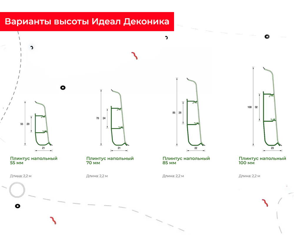 Плинтус ПВХ со съемной панелью Идеал Деконика 70 мм 001 Белый