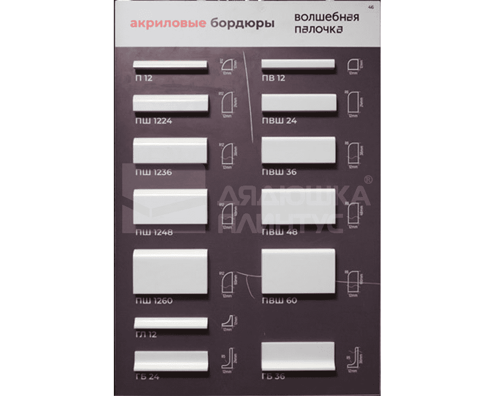 Комплект акриловых бордюров Волшебная палочка MSГЛ12 900*12*12 мм - 2 шт. + MГЛ12 750*12*12 мм - 2 ш