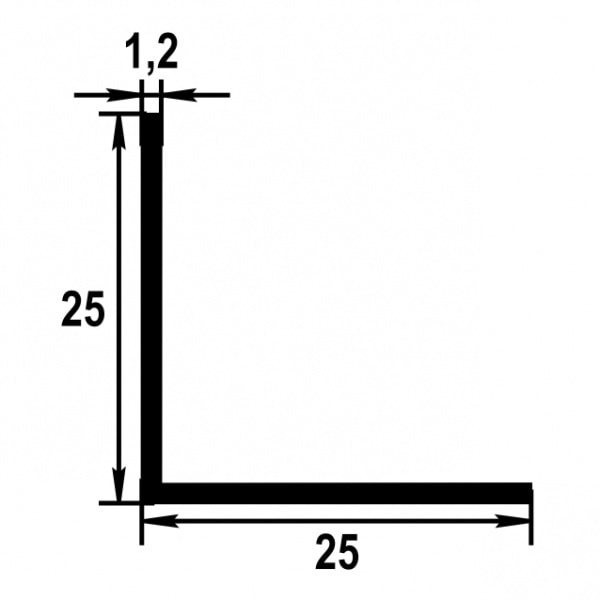 Уголок равнополочный 25х25 мм Уп 09.2000.500 Без окраса