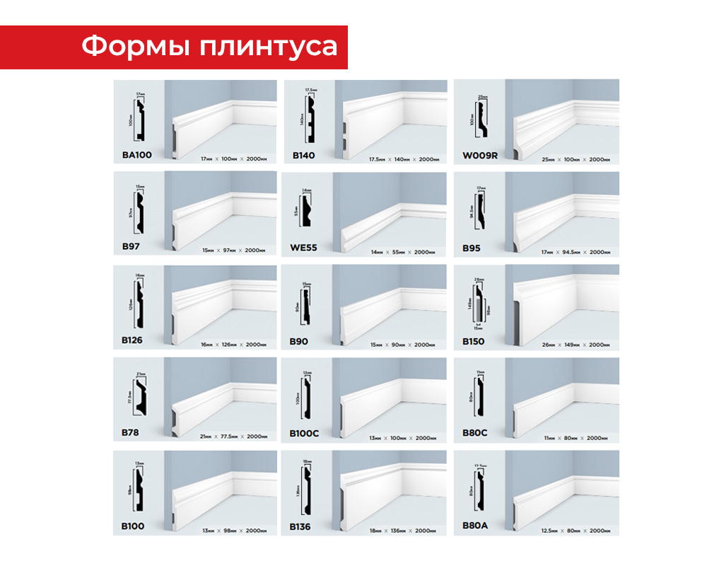 Плинтус из полистирола высокой плотности HI WOOD B150 149мм х 26мм х 2,0м.